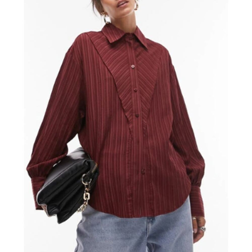 New ~ TOPSHOP ~ Women's Textured Panel Shirt Size 6